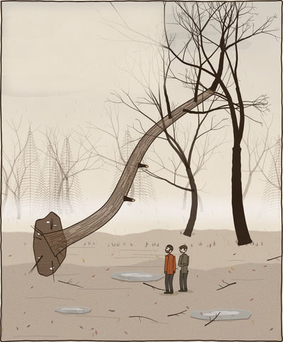 Comic-Titelbild Der Sturm: eine umgestürzte Eiche im Winterwald